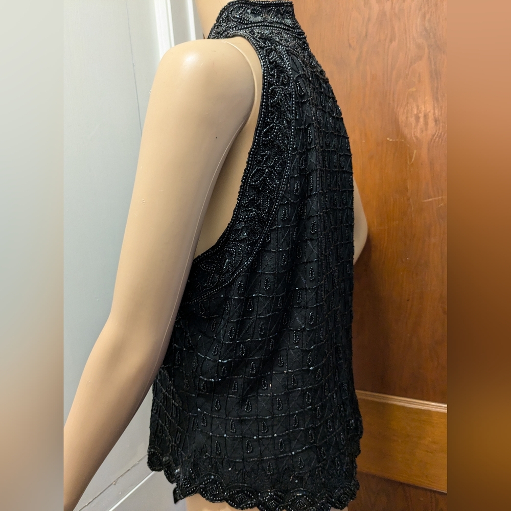 Black Beaded Tank by Papell Boutique Evening Large - Picture 9 of 15